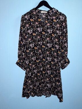 NATURAL LIFE Black Floral Long-Sleeve Button Dress